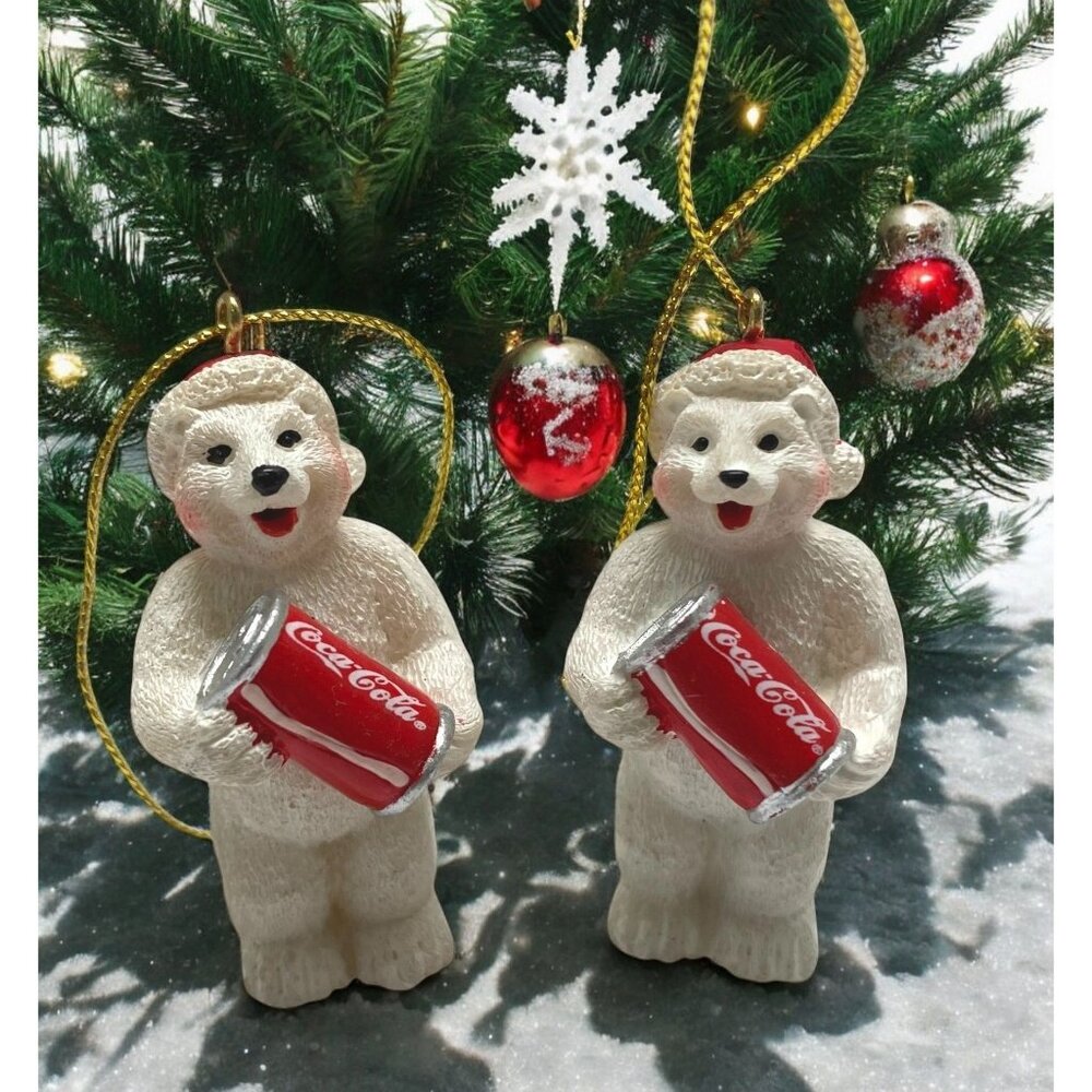 Coca-Cola Polar Bear Christmas Tree Ornament Holding Coke Cans Anthropomorphic